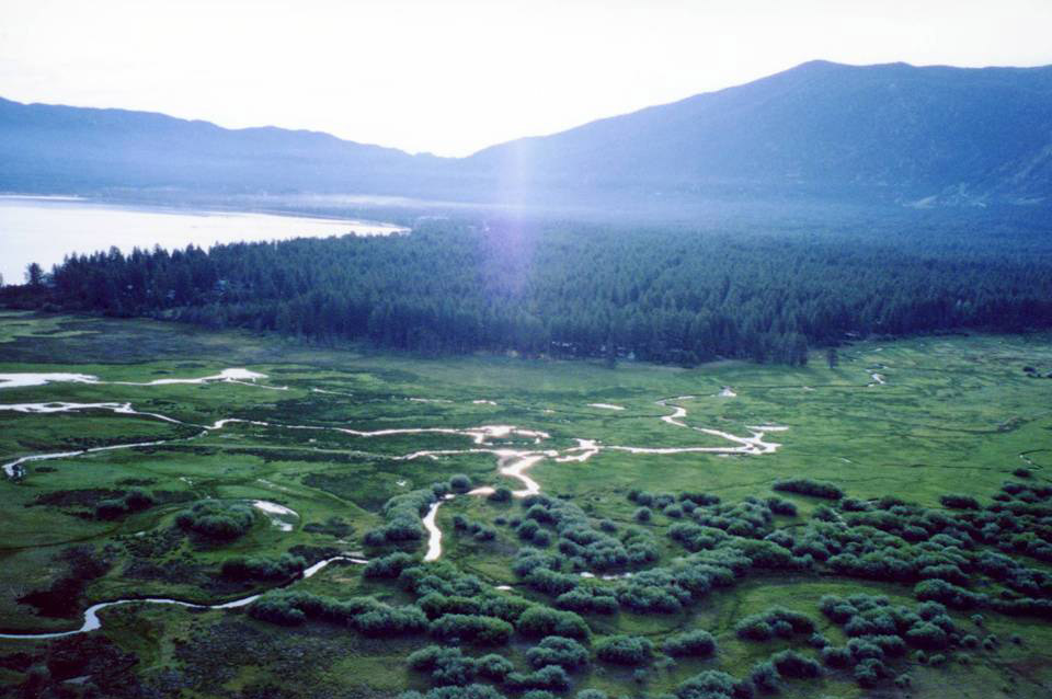 aerial view Upper Truckee Marsh, South Lake Tahoe, CA